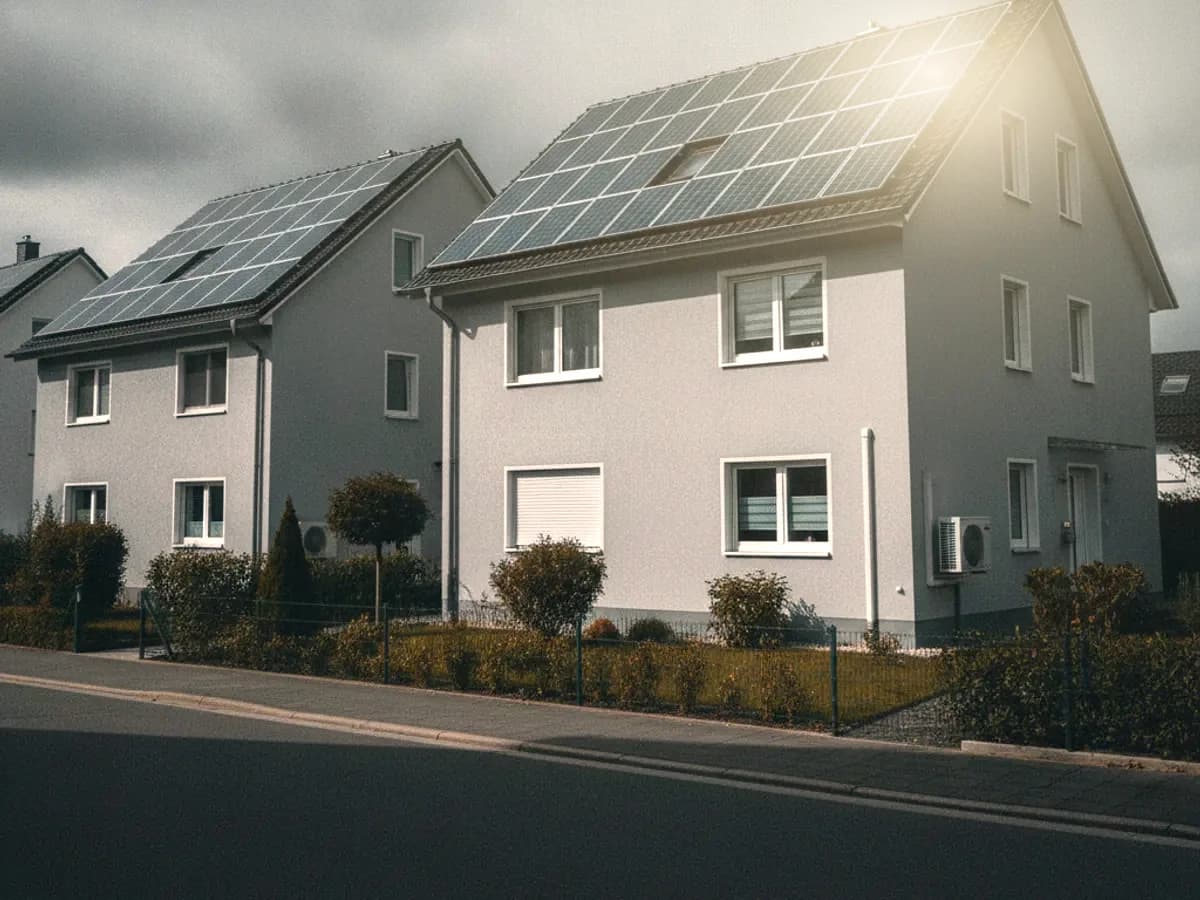 Energetisch sanierte Wohnhäuser nebeneinander
