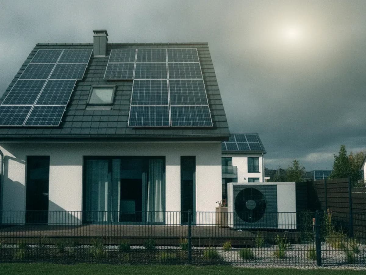 Mehrfamilienhaus mit Wärmepumpe im Garten