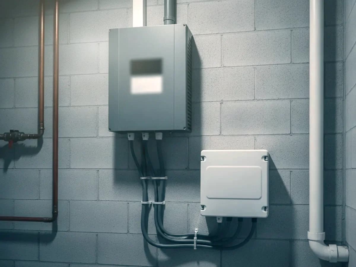 Wechselrichter und Technik einer Photovoltaikanlage im Hauskeller