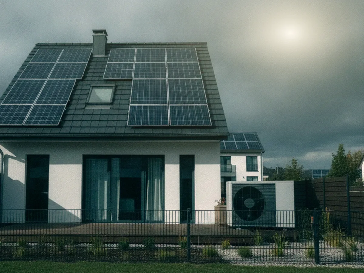 Mehrfamilienhaus mit Wärmepumpe im Garten